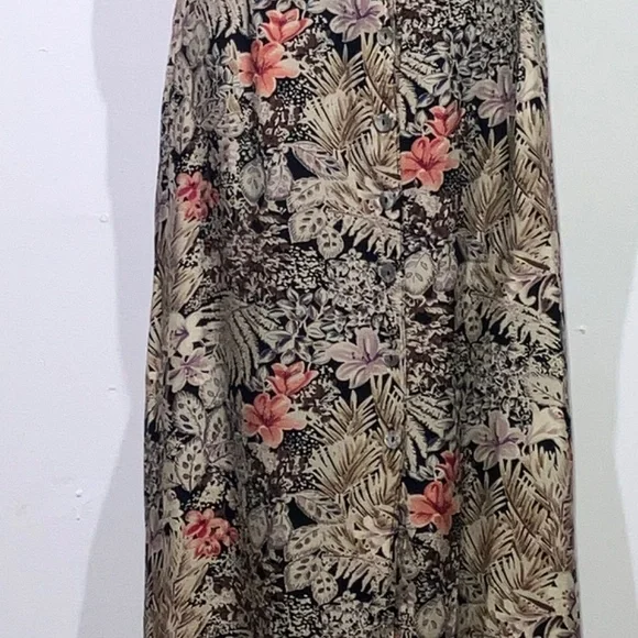 Brown and coral cool toned floral button down adjustable waist long dress - Picture 11 of 14